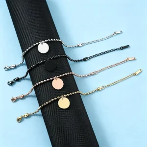 Customizable Engraved Disc Beaded Chain Bracelet Personalized Bohemian Stainless Steel Adjustable Women’s Gift Jewelry