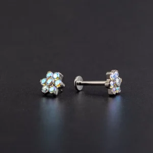 Customizable Flower Shape CZ Titanium Flat Back Stud ASTM F136 Internally Threaded 16G Piercing Jewelry for Labret Ear