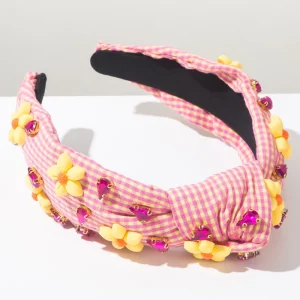 Customizable Gingham Floral Rhinestone Headband Factory Direct Cute Spring Hair Accessories