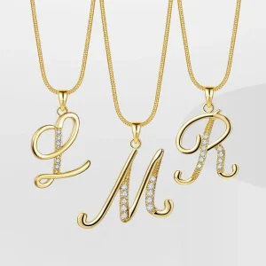 Customizable Gold Plated Initial Necklace for Women Trendy Zircon Alphabet Pendant with Link Chain Geometric