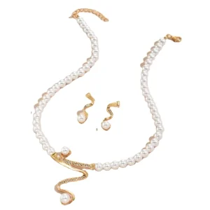 Customizable Gold Plated Pearl Jewelry Set for Women Daily Wear