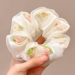 Customizable Hair Scrunchies Large Elastic Hair Band Solid Color Accessories Floral Circle Hair Band Tie for Girls