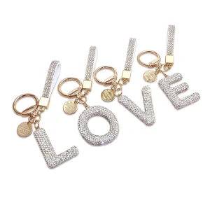 Customizable Luxury Initial L Full Diamond Inlay Durable Freeform Golden Lobster Clasp Bridesmaid Gift Sparkling Letter Keychain