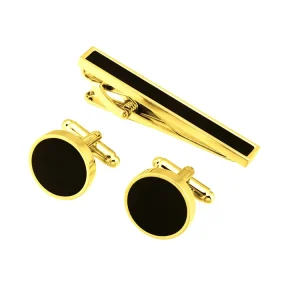 Customizable Men Black Agate Fashion Suit Shirt Brass Tie Clip And Cufflink Set Jewelry