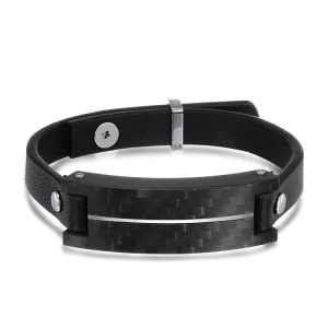 Customizable Men’s Stainless Steel European Carbon Fiber Leather Bracelet