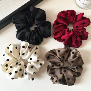 Customizable Minimalist Satin Polka dot Scrunchie Versatile Pleated Fabric High Elasticity Niche High end Hair Rope Accessory
