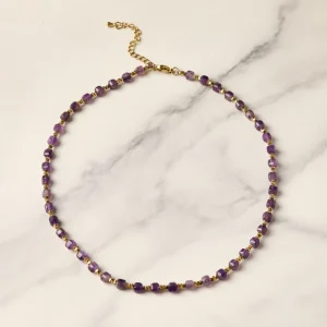 Customizable Minimalist Stainless Steel Chain Necklace Fashion Jewelry with Natural Tiger Eye Amethyst Crystals for Party Gifts