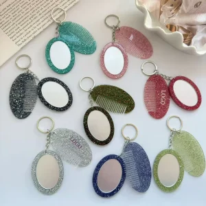 Customizable Oval Comb Mirror Ornament High-End Glitter Set Bag Car Keychain Pendant Accessories