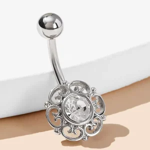 Customizable Stainless Steel Belly Ring Zircon Heart Shaped Body Piercing Gold Plated