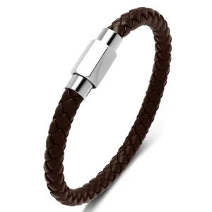 Customizable Stainless Steel Braided Bracelet Titanium Plate Engraved Logo Black Personalized Men’s Wrap Cuff Leather Bangle