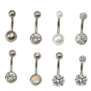 Customizable Summer Exquisite Fashion Zircon & Crystal Stainless Steel Navel Belly Button Rings Piercing Jewelry Set for Women