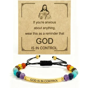 Customization Fashion Inspirational Bracelet ‘God Is in Control’ Engraved Letter Bracelet Women Men Adjustable Bracelet
