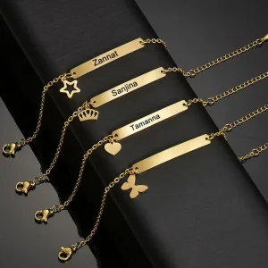 Customization Logo Adjustable Stainless Steel Bracelet 18K Gold Plated Minimalist Link Chain Bangle Jewelry for Men Gift Items