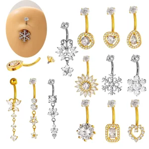 Customized Belly Button Rings G23 Waterproof ASTM F136 Titanium Piercing Jewelry Double Zircon Heart Dangle Navels Ring
