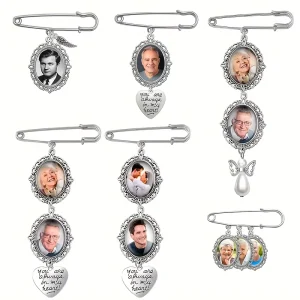 Customized Blanks Pendants Memorial Photo Wedding Bouquet Sublimation Graduation Cap Charms Metal Brooch With Angel Wings