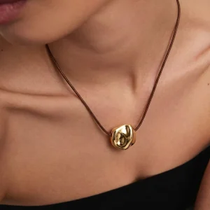 Customized Brass Wave Ripple Pendant Adjustable Slider Modern Fashion Jewelry Gold Plated Charm Necklace