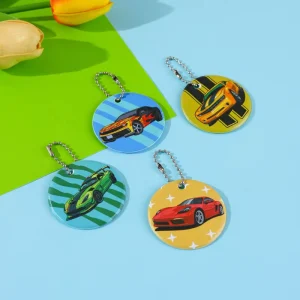 Customized Cartoon Car Pattern Reflective Waterproof PVC Sponge UV Printed Lightweight Soft Square Fashionable Creative Keychain