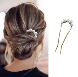 Customized Chinese Style U shaped Metal Hair Fork Stick Pearl Hairpin Hair Clasp Elegance Simple Women Hair Accessories