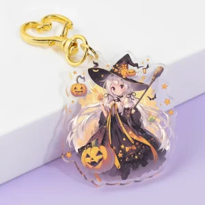 Customized Custom Sublimated Plastic Keychain Sparkling Holographic Sequins Cute Charm Clear Anime Acrylic Keychain