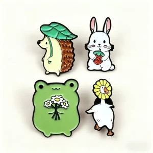 Customized Cute Cartoon Animal Metal Brooches Umbrella Hedgehog & Flower Frog Alloy Badges for Fashion & Gifts