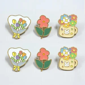 Customized Cute Cartoon Flowers Student Enamel Pin Metal Badges Brooch Custom Hard and Soft Lapel Pins for Schoolbag