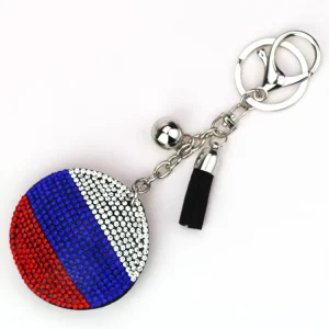 Customized Cute Promotional Diamond Key Chain Souvenir Key Ring Country Flag Colors Rhinestone Velvet Keychain gift