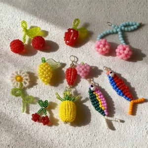 Customized DIY Handmade Fruit Flower Glass Bead Bag Charms Stainless Steel Fashion Pendant Accessories
