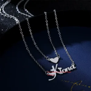 Customized Double Layer Stainless Steel Golden Letter Chain Pendant Necklace Fashionable Heart Choker for Women Gift