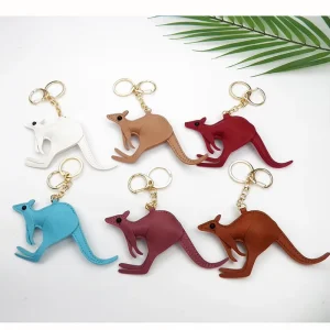 Customized Fashion Leather Animal Keychain Cute Kangaroo Shaped Keychain Bag Decoration