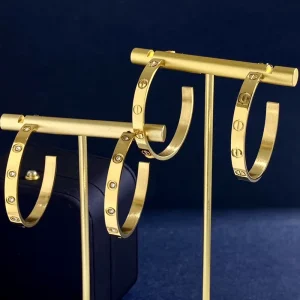 Customized Fashion Waterproof Stainless Steel 18K Real Gold Plated PVD Plated Pattern Earrings Hoop