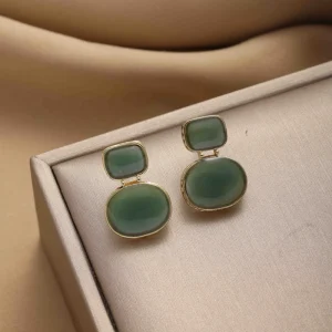 Customized Geometric Spring Green Resin Gold Plated Statement Dangle Hoop Drop Earrings