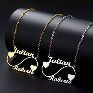 Customized Heart Design Two Names Pendant Necklace Personalized Gold Plated Fashion Jewelry Gift for Women Men