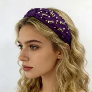 Customized Luxury Knotted Gameday Unisex Fabric Handmade Seed Beaded Rugby Headband Party & Gift Size 39*3