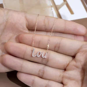Customized MSN 857 Fashion Lou Letter Design Necklace 10k Rose Gold Round Cut Lab Grown Diamond Necklace