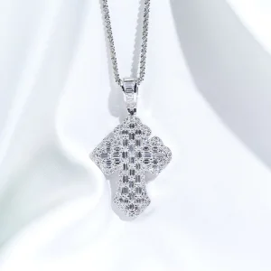 Customized MSN 910 Fashion Cross Pendant Necklace 925 Silver Luxury Lab Grown Diamond Necklace