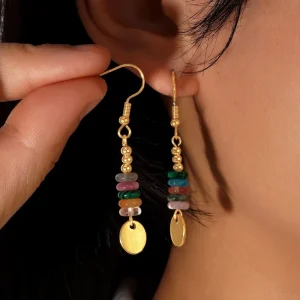 Customized Malachite Stone Beaded Hook Earrings for Women with Gold Plated Rose Quartz Hook Earrings Gift