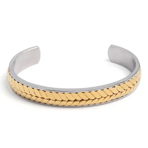 Customized Men’s Two Tone Gold Silver Stainless Steel Fashion Jewelry Bracelet Design Bangle
