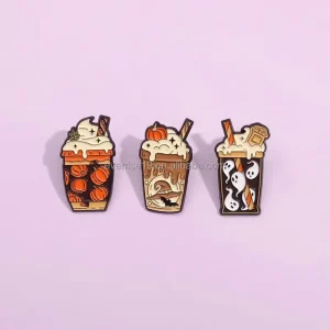 Customized Milk Tea Cup Design Brooch Pin Metal Magnetic Badge Handcrafted Metal Crafts