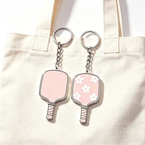 Customized Mini Pickleball Racket Paddle Shape Custom LOGO Sports Club Souvenir Metal Enamel Keychain Key Chains Charms for Bags