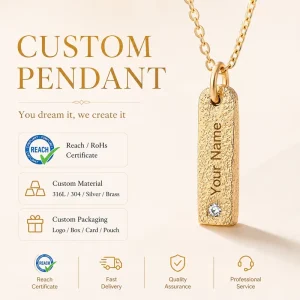 Customized OEM Jewelry High Quality Minimalist 18K Gold Plated Stainless Steel Custom Name Pendant Necklace