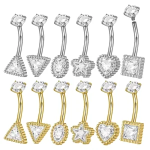 Customized Personalized 316L Stainless Steel Gold Plated Double Head Zircon Belly Button Ring Navel Ring Body Piercing Jewelry