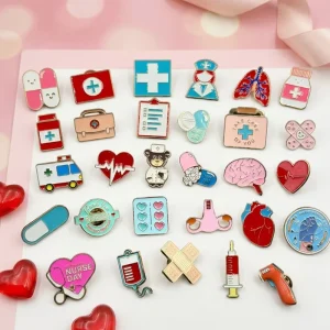 Customized Printing Nurse Day Gift Enamel Pins Medical Student Lapel Badges Cute Pill Syringe Brooches for Hospital Lanyards