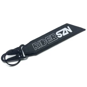 Customized Private Label Motorcycle Accessoires Black Clothing Flight Crew Tag Custom Fabric Keychain for Ebike