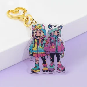 Customized Size Design Cartoon Animation Keychain Glitter Epoxy Resin Keychain