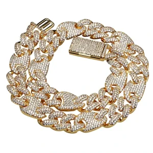 Customized Small Round Brilliant Cut 14k Solid Gold Cuba Chain Colorless Moissanite Cuba Link Chain