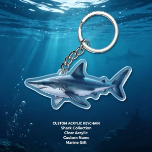 Customized Transparent Acrylic Advertising Keychain Clear Keyring with Full Color UV Printing Factory Shark Acrylic Keychain