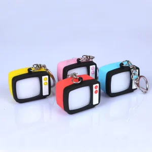 Customized Vintage 3D Television LED Sound Keychain Mini Simulation TV Necklace for Gift
