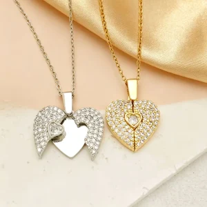 Customized with Engraved Words Full diamond Openable Zircon Heart Pendant Stainless Steel Necklace