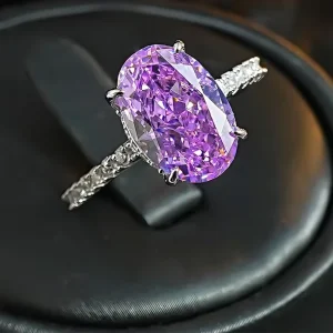 Cut Purple Lithium Radiant Zircon Comparable to Ice Flower Big Oval Zircon Luxury Fashion Open Ring Party Jewelry