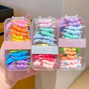 Cute 12pcs/1Box Girls Colorful Elastic Hair Bands Ponytail Holder Rubber Bands Hair Accessories with Storage Box